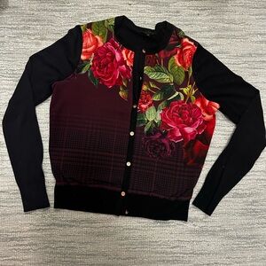 Floral Black Cardigan Sweater